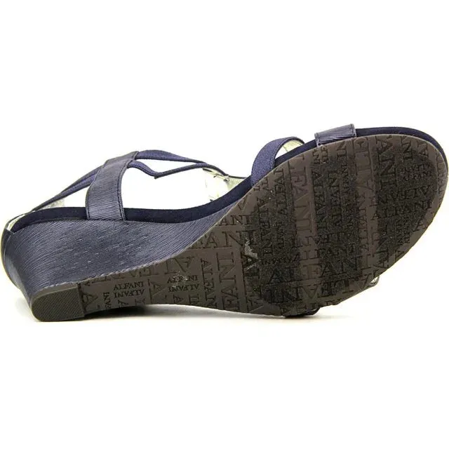 Alfani Womens A35 Maribeth T-Strap Elastic Wedge Sandals Twilight Texture