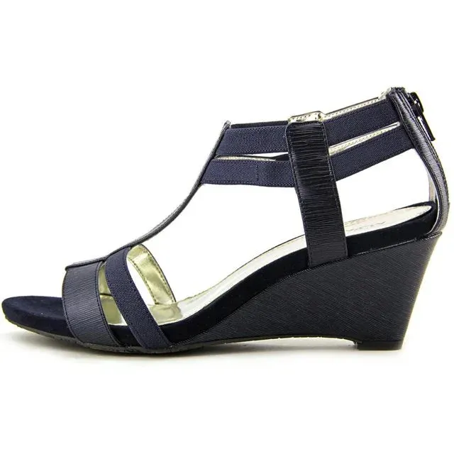 Alfani Womens A35 Maribeth T-Strap Elastic Wedge Sandals Twilight Texture