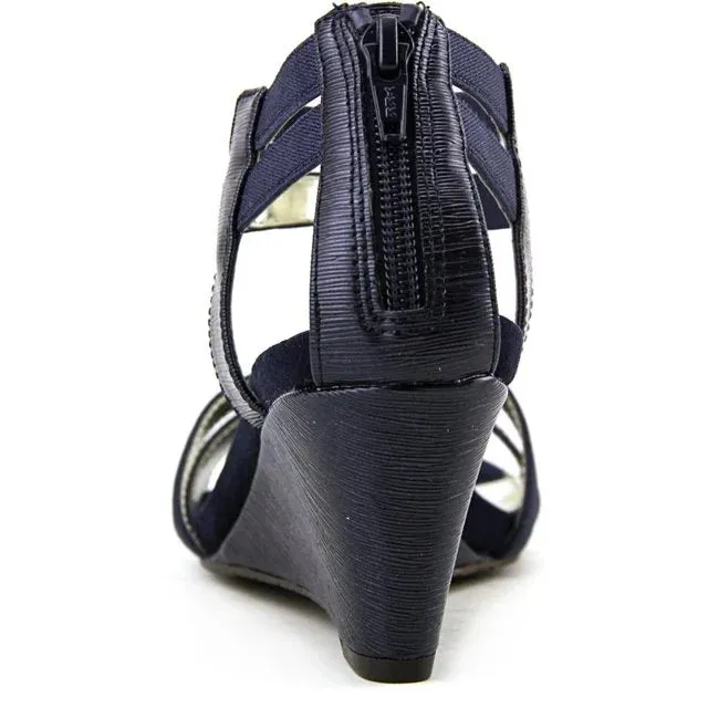 Alfani Womens A35 Maribeth T-Strap Elastic Wedge Sandals Twilight Texture