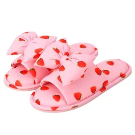 Aopuro Women Summer Strawberry Slippers Open Toe Slippers Soft Memory Foam Anti-slip Bow Shoes Indoor Outdoor Christmas Gifts