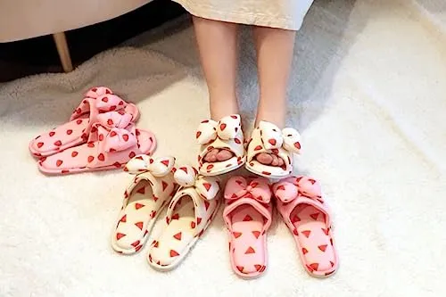 Aopuro Women Summer Strawberry Slippers Open Toe Slippers Soft Memory Foam Anti-slip Bow Shoes Indoor Outdoor Christmas Gifts