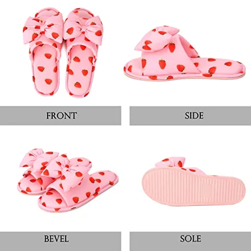 Aopuro Women Summer Strawberry Slippers Open Toe Slippers Soft Memory Foam Anti-slip Bow Shoes Indoor Outdoor Christmas Gifts