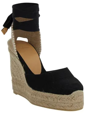 'Carina' Beige And Black Espadrille Wedge In Cotton And Rafia Woman