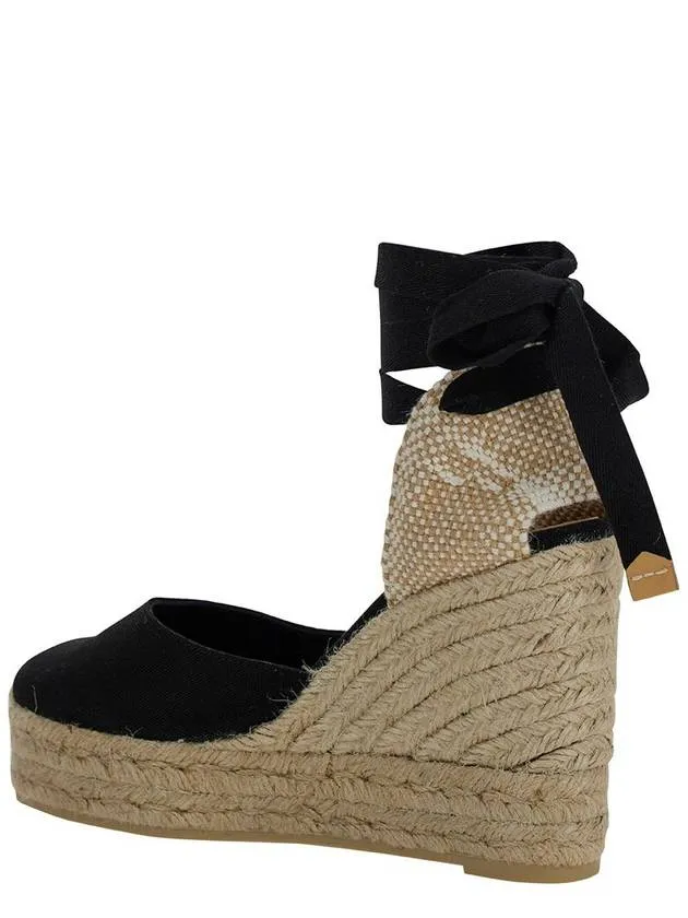 'Carina' Beige And Black Espadrille Wedge In Cotton And Rafia Woman