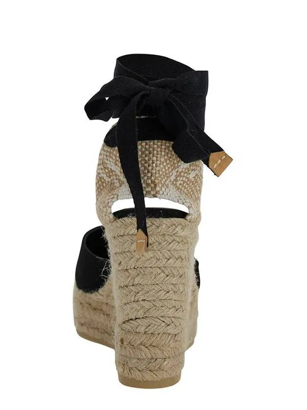 'Carina' Beige And Black Espadrille Wedge In Cotton And Rafia Woman