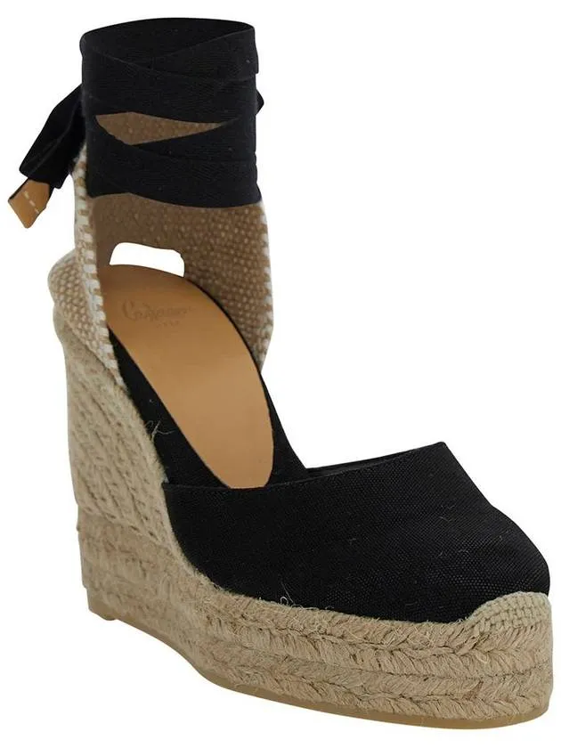 'Carina' Beige And Black Espadrille Wedge In Cotton And Rafia Woman
