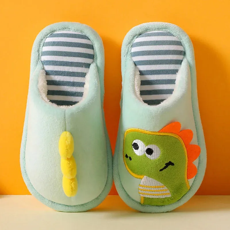 Children Cartoon Dinosaur Slipper Soft Autumn Winter Warm Princess Baby Boys Girl Indoor Home Bedroom Cotton Fleece Shoes