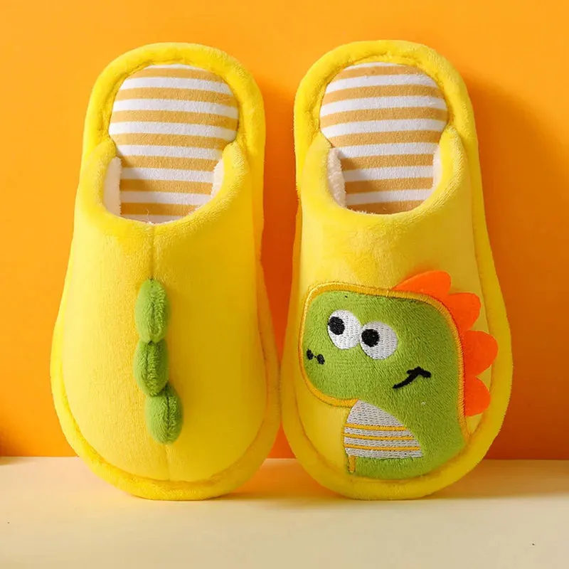 Children Cartoon Dinosaur Slipper Soft Autumn Winter Warm Princess Baby Boys Girl Indoor Home Bedroom Cotton Fleece Shoes