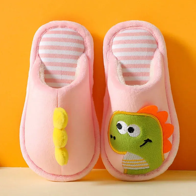 Children Cartoon Dinosaur Slipper Soft Autumn Winter Warm Princess Baby Boys Girl Indoor Home Bedroom Cotton Fleece Shoes