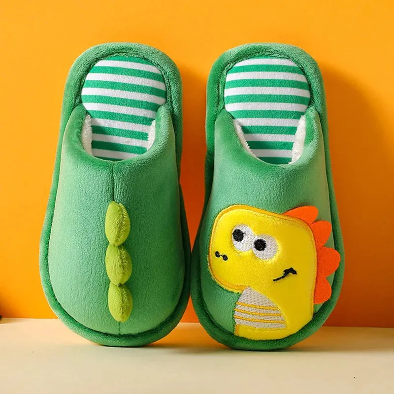 Children Cartoon Dinosaur Slipper Soft Autumn Winter Warm Princess Baby Boys Girl Indoor Home Bedroom Cotton Fleece Shoes