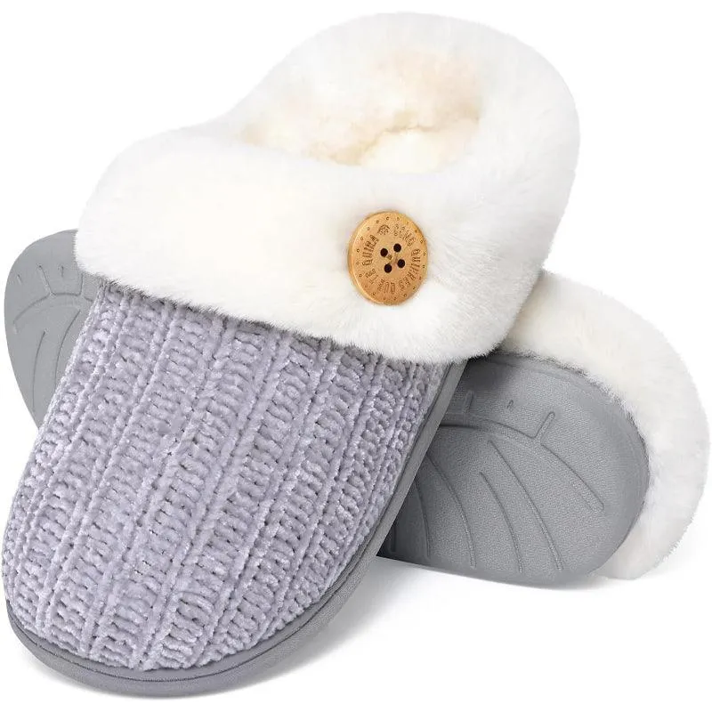 Comfy Knit Buttoned Slippers - Anti Slip Sole and Warm Interior
