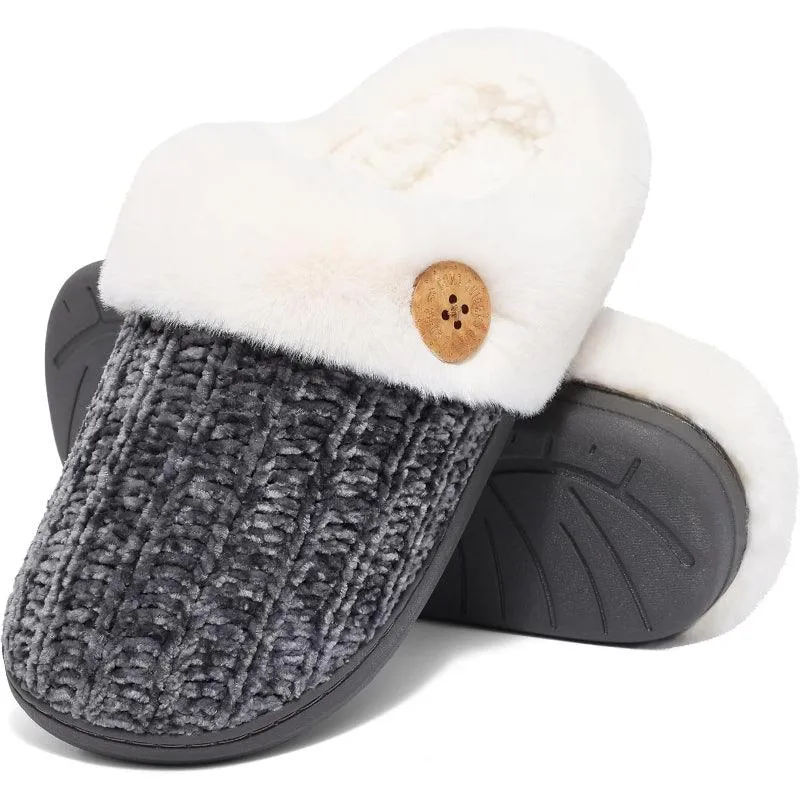 Comfy Knit Buttoned Slippers - Anti Slip Sole and Warm Interior