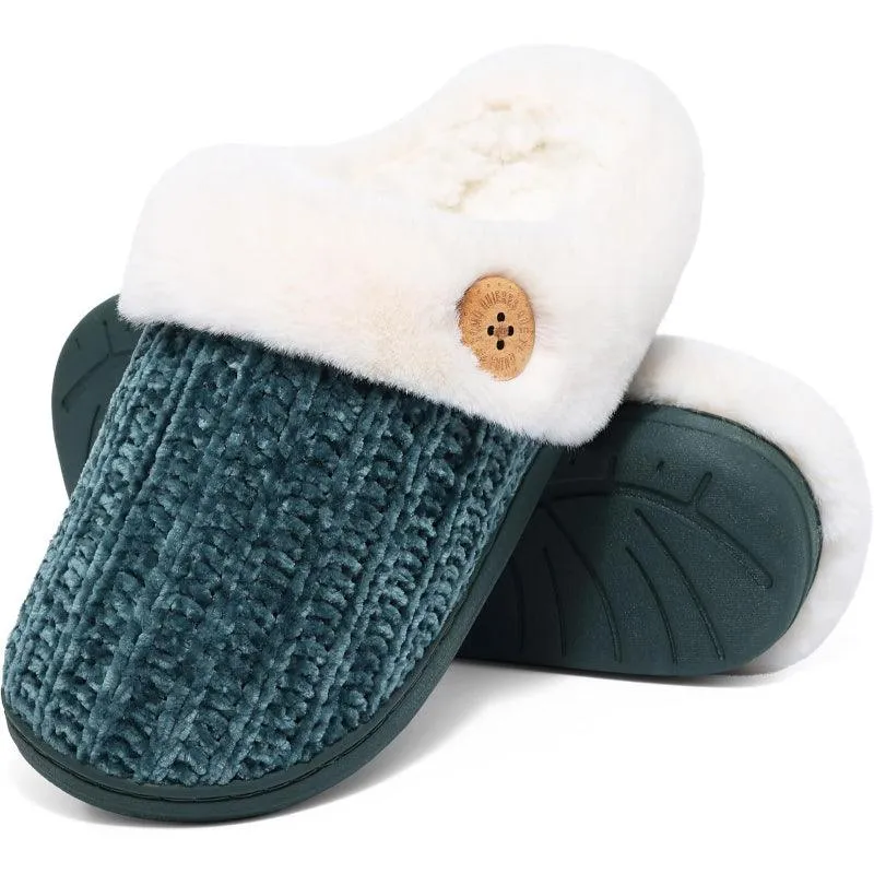 Comfy Knit Buttoned Slippers - Anti Slip Sole and Warm Interior