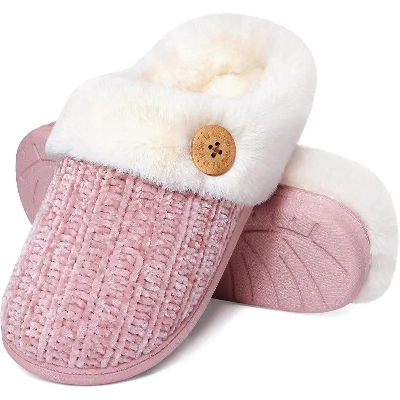 Comfy Knit Buttoned Slippers - Anti Slip Sole and Warm Interior