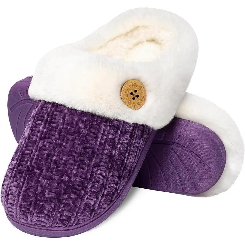 Comfy Knit Buttoned Slippers - Anti Slip Sole and Warm Interior