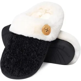Comfy Knit Buttoned Slippers - Anti Slip Sole and Warm Interior
