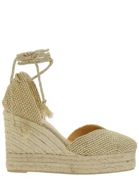 'Cora' Beige Wedges With Lace-Up Closure In Fabric Woman