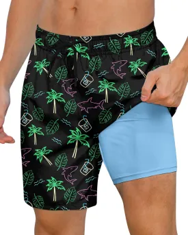 Cozople Mens Swimming Trunks with Compression Liner Swim Shorts 7 inch Quick Dry Bathing Suit Anti Chafe Boardshorts