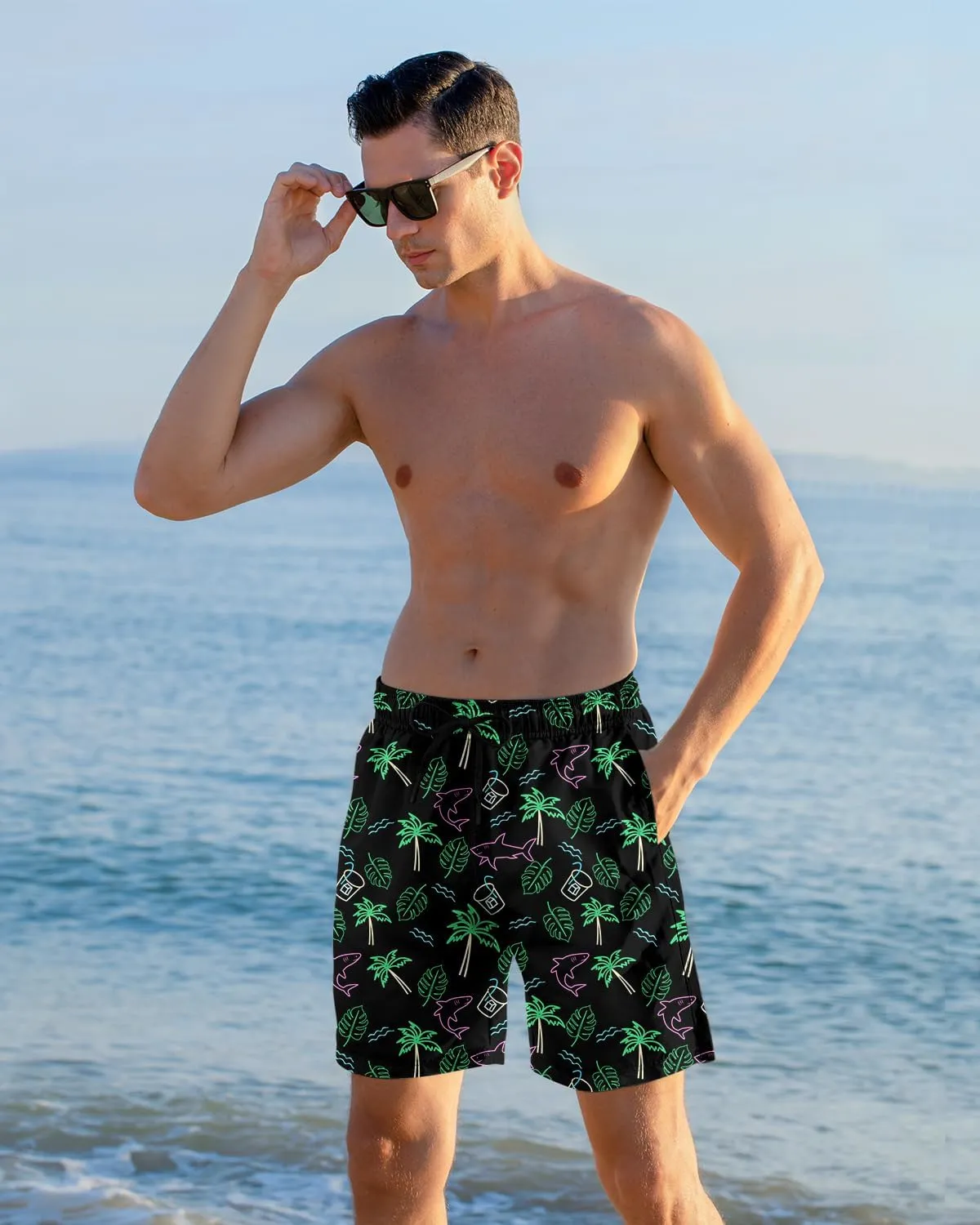 Cozople Mens Swimming Trunks with Compression Liner Swim Shorts 7 inch Quick Dry Bathing Suit Anti Chafe Boardshorts