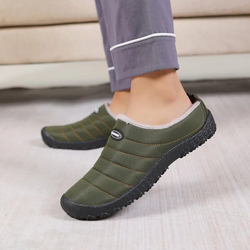 Cuzcare Fur Slippers For Men Waterproof Indoor And Outdoor Winter Slides