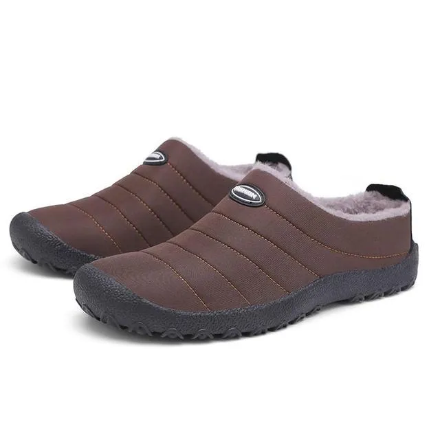 Cuzcare Fur Slippers For Men Waterproof Indoor And Outdoor Winter Slides