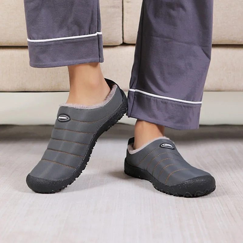 Cuzcare Fur Slippers For Men Waterproof Indoor And Outdoor Winter Slides
