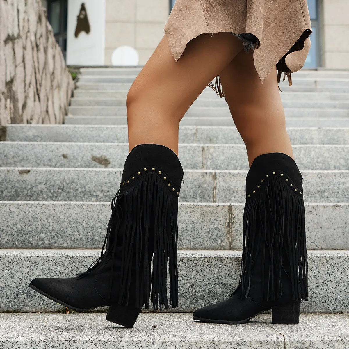 Daphne Tassel Suede Knee High Boots