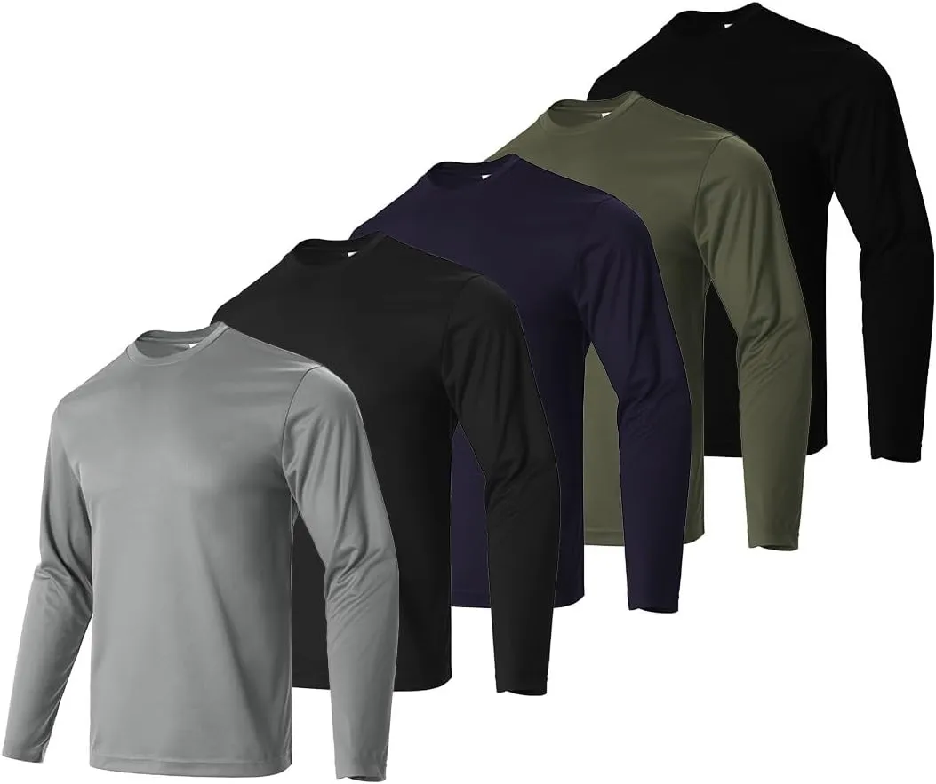 Facitisu Men Long Sleeve T Shirts Pack Quick Dry Athletic Running Activewear Workout Performance Tee Shirts