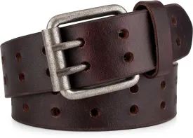 F&L CLASSIC Leather Work Belt, Heavy Duty Double Prong full grain Leather Belts for Men 1 1/2", Mens Casual Belts for Jeans