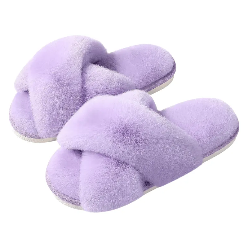 Fluffy Cross Band Slippers – Plush Comfort with Stylish Flair