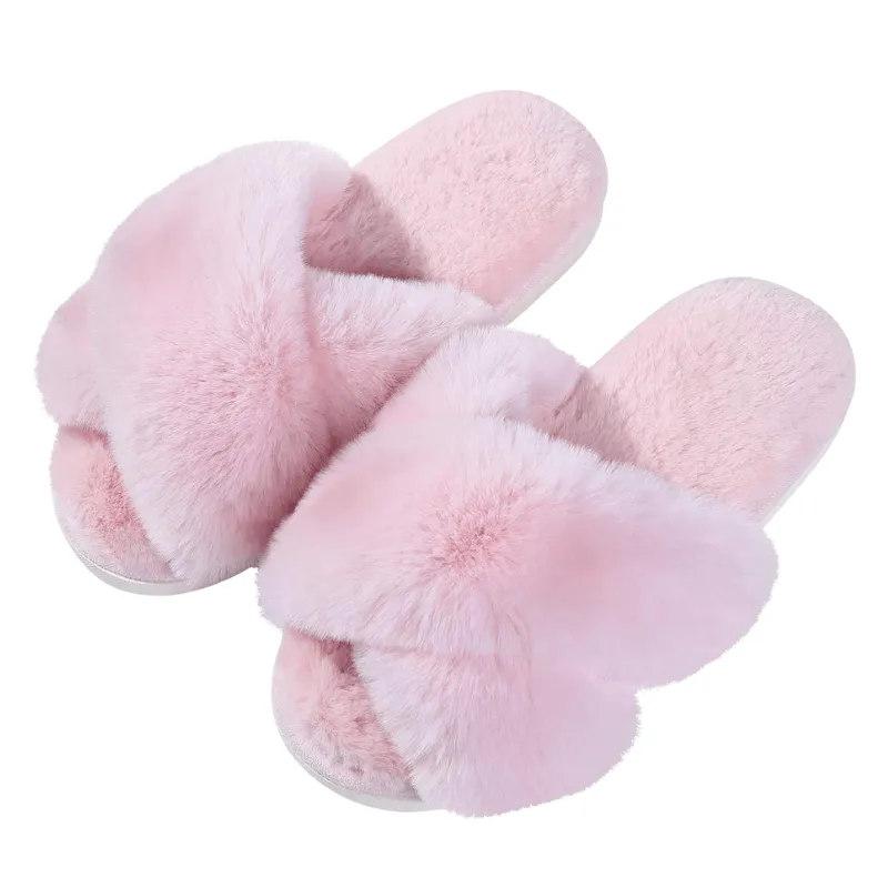 Fluffy Cross Band Slippers – Plush Comfort with Stylish Flair