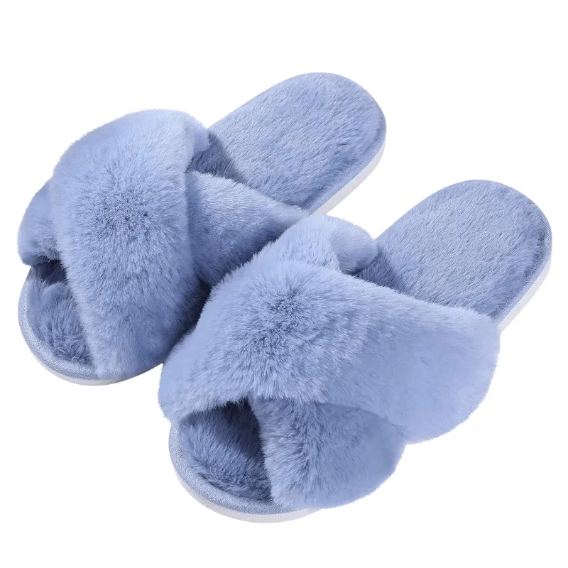 Fluffy Cross Band Slippers – Plush Comfort with Stylish Flair