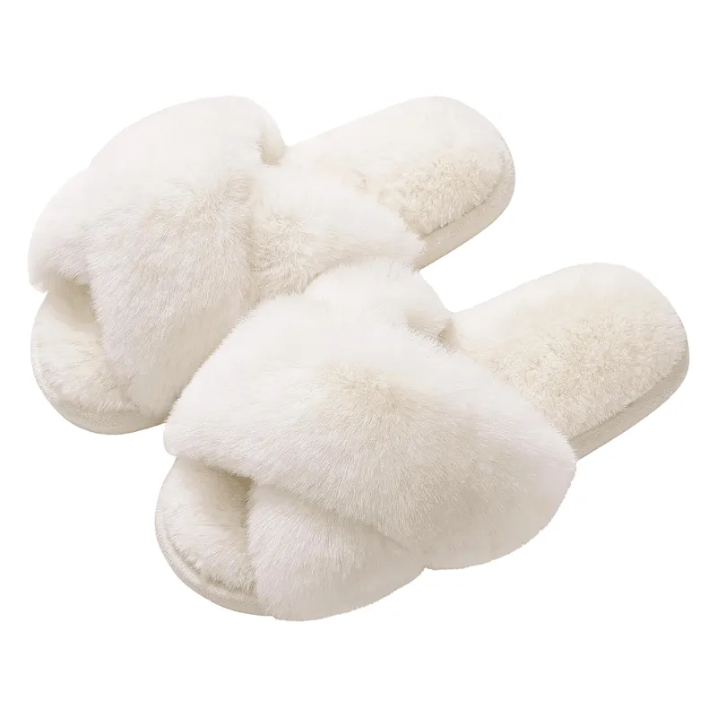Fluffy Cross Band Slippers – Plush Comfort with Stylish Flair