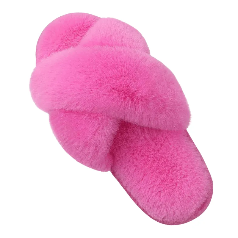 Fluffy Cross Band Slippers – Plush Comfort with Stylish Flair