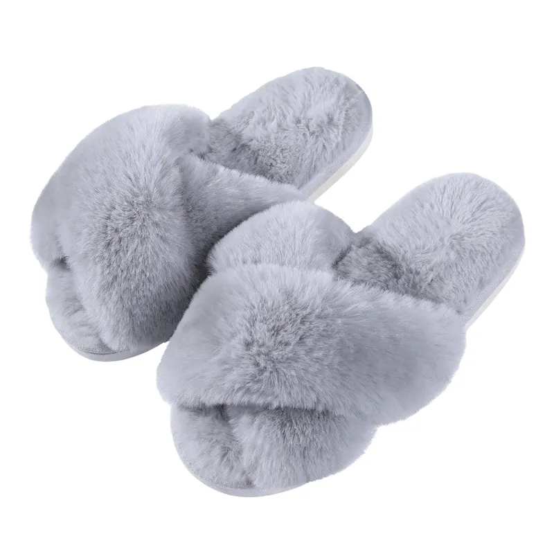Fluffy Cross Band Slippers – Plush Comfort with Stylish Flair