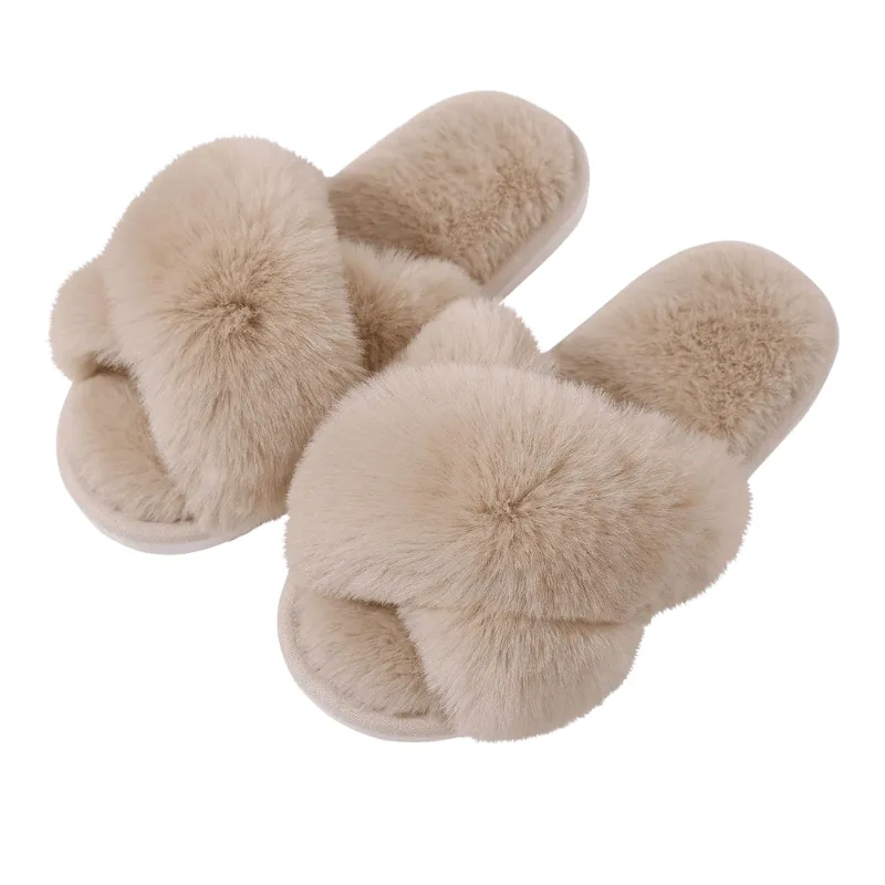 Fluffy Cross Band Slippers – Plush Comfort with Stylish Flair