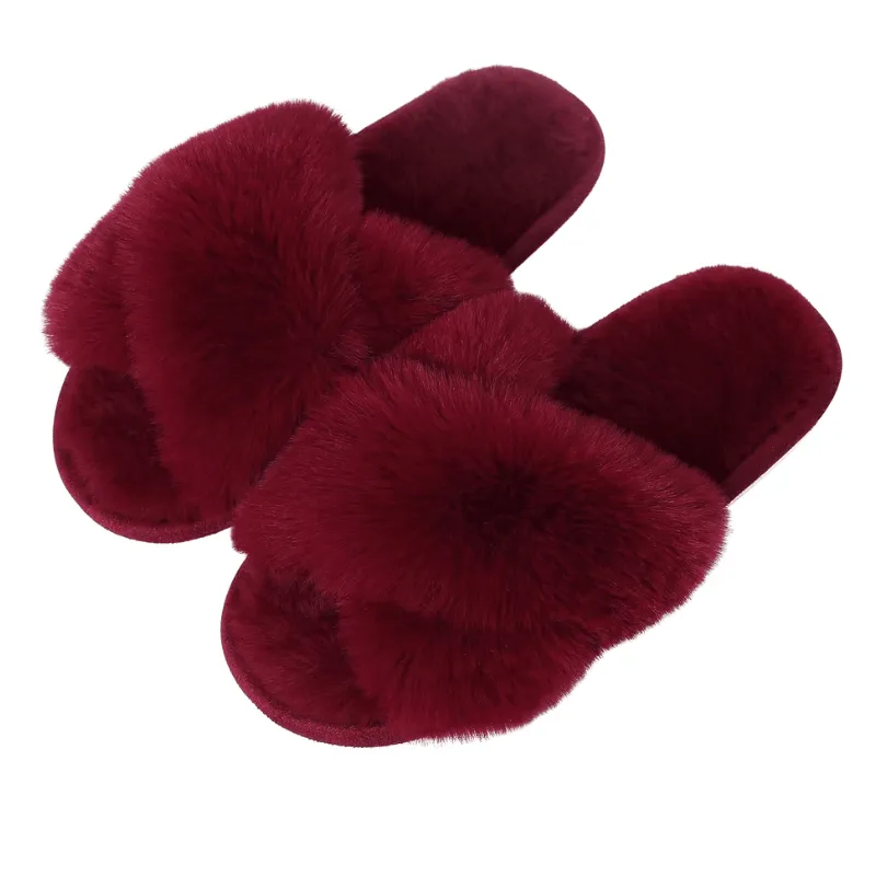 Fluffy Cross Band Slippers – Plush Comfort with Stylish Flair
