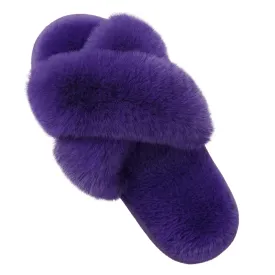 Fluffy Cross Band Slippers – Plush Comfort with Stylish Flair