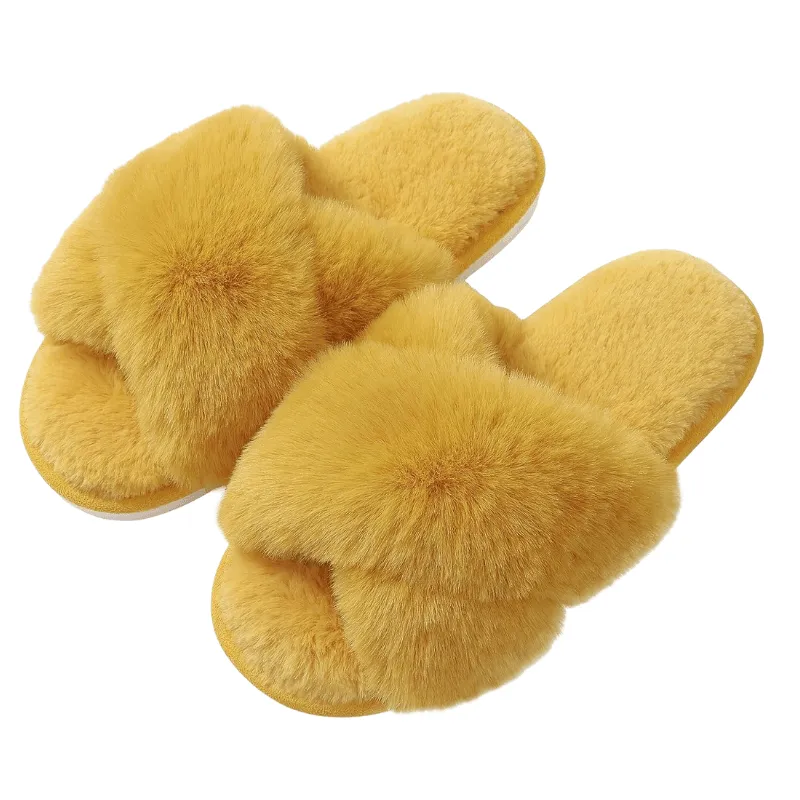 Fluffy Cross Band Slippers – Plush Comfort with Stylish Flair