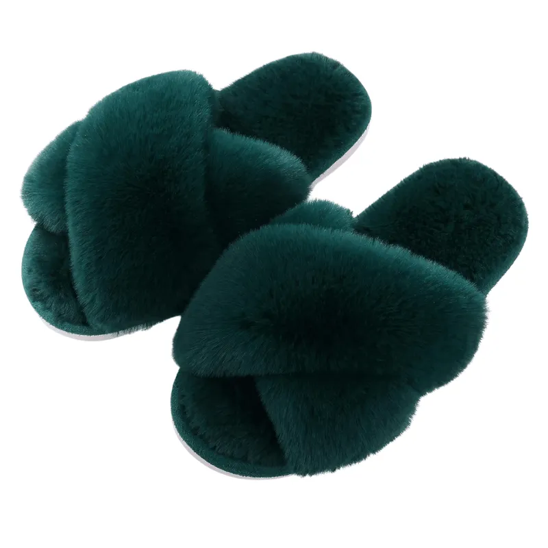 Fluffy Cross Band Slippers – Plush Comfort with Stylish Flair