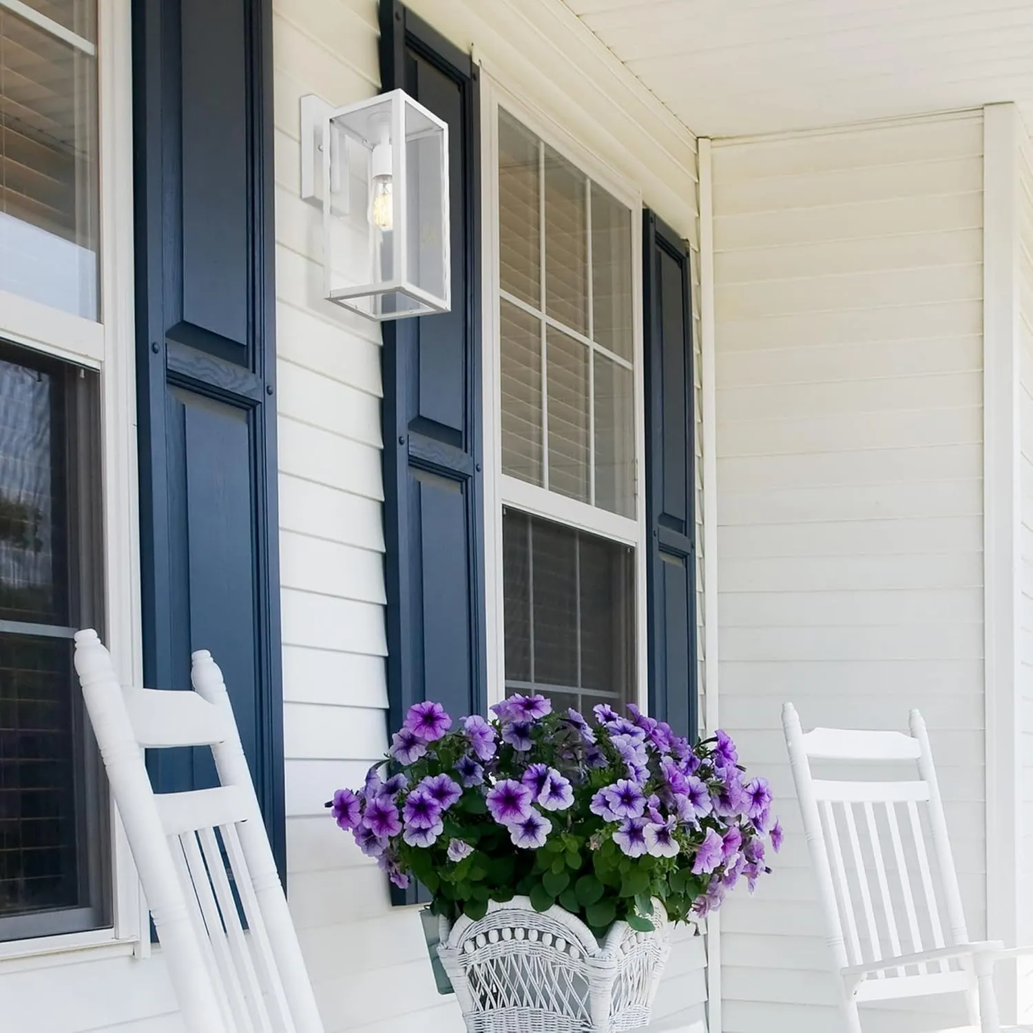 GLOBE Electric 44836 Bowery 1-Light Outdoor Indoor Wall Sconce, Matte White, Clear Glass Shade