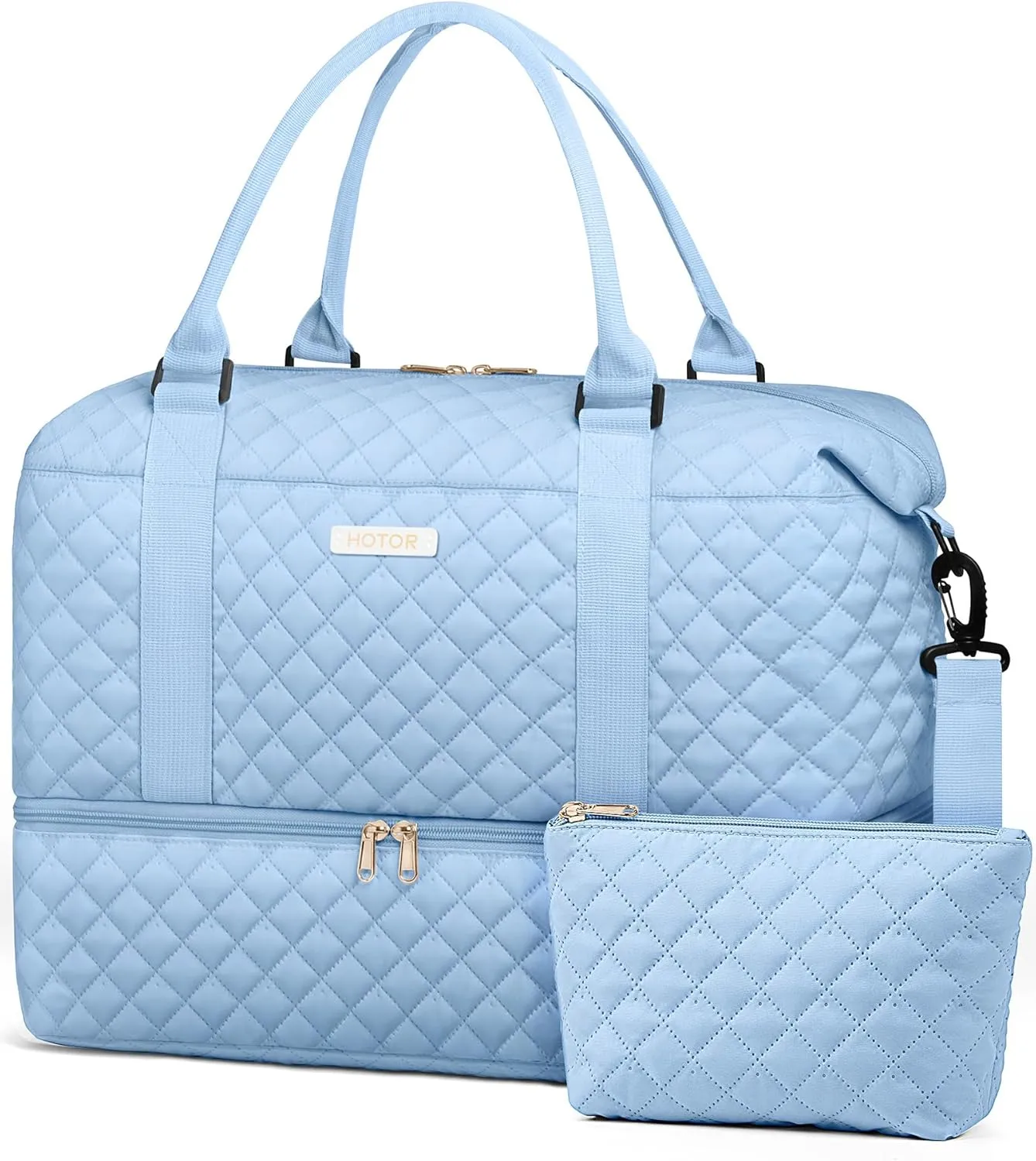 HOTOR Travel Duffel Bag - Weekender Bags for Women, Carry On Overnight Bag with Shoe Compartment, with Toiletry Bag for Travel Essentials and Travel Accessories, Blue, 13.4"??17.3"??7.9"