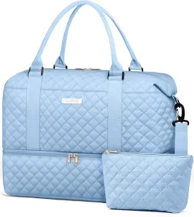 HOTOR Travel Duffel Bag - Weekender Bags for Women, Carry On Overnight Bag with Shoe Compartment, with Toiletry Bag for Travel Essentials and Travel Accessories, Blue, 13.4"??17.3"??7.9"