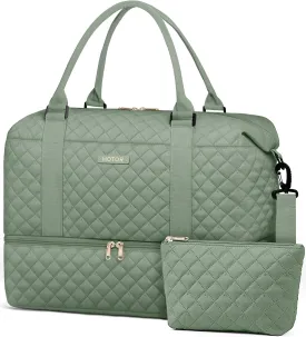 HOTOR Travel Duffel Bag - Weekender Bags for Women, Carry On Overnight Bag with Shoe Compartment, with Toiletry Bag for Travel Essentials and Travel Accessories, Green, 13.4"??17.3"??7.9"