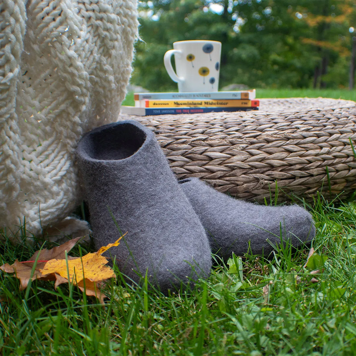 Lahtiset Felt Slippers w/ Rubber Sole, Dark Grey