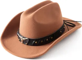 Lanzom Cowboy Hat for Women and Men with Shapeable Wide Brim Felt Western Hats for Cowboys and Cowgirls