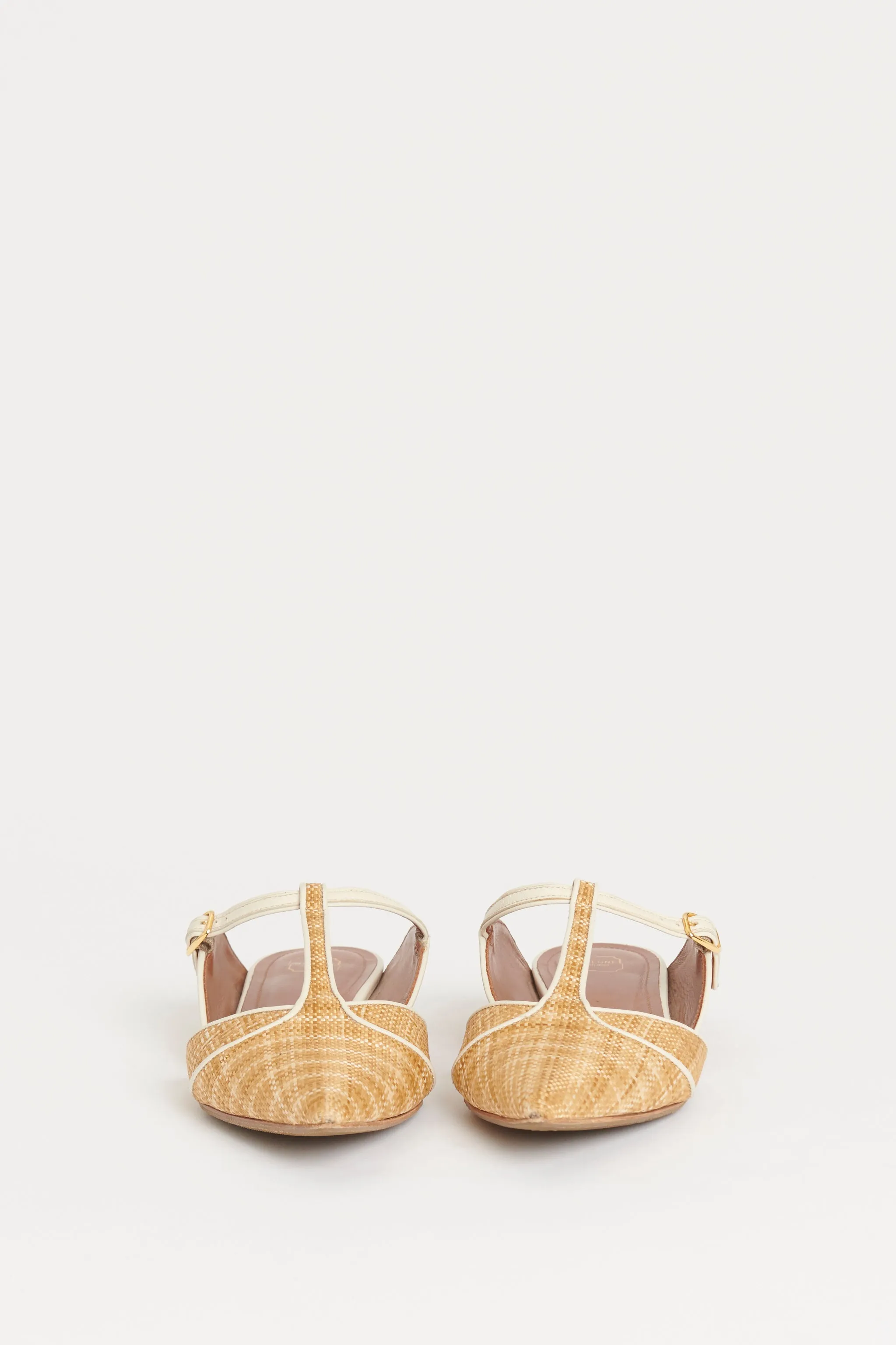 Leather Woven T-Bar Preowned Flats