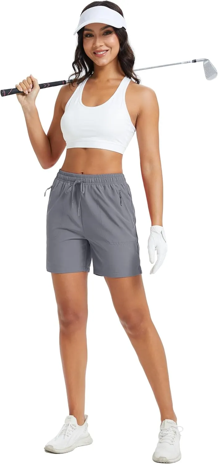 MAGCOMSEN Women's 5" Hiking Shorts UPF 50  Quick Dry Lightweight Athletic Running Golf Summer Casual Shorts with Pockets