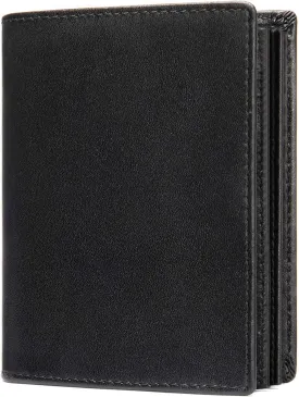 Mens Leather Bifold RFID Vertical Wallet Extra Large Capacity Card Holder with 16 Slots and ID Window