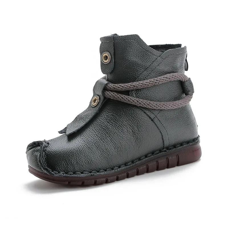 New autumn and winter first layer leather flat-bottom soft-soled booties